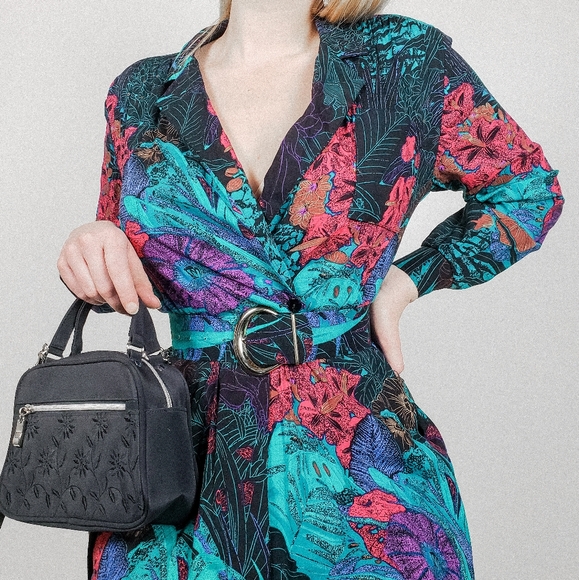 Vintage collared jewel tone pleated midi dress - Picture 8 of 8